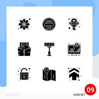 Editable Vector Line Pack of 9 Simple Solid Glyphs of folder document cog data optimization Editable Vector Design Elements