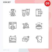 Pictogram Set of 9 Simple Outlines of ecommerce web e server hosting website Editable Vector Design Elements