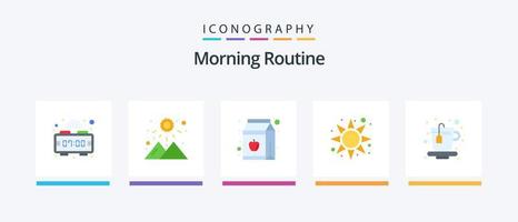 paquete de iconos plano 5 de rutina matutina que incluye. bebida. jugo. taza. subir. diseño de iconos creativos vector