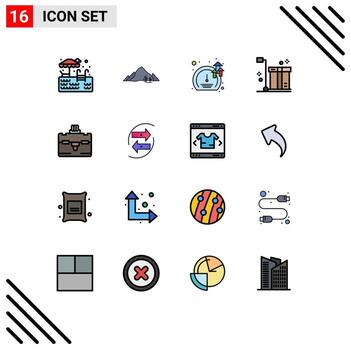 conjunto moderno de 16 líneas rellenas de color plano pictografía de la caja logística del medidor de embalaje de la bolsa elementos de diseño de vectores creativos editables