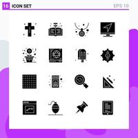 Pictogram Set of 16 Simple Solid Glyphs of flower message accessories email communication Editable Vector Design Elements