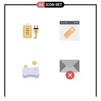 Modern Set of 4 Flat Icons Pictograph of battery cleaning education tool sponge Editable Vector Design Elements