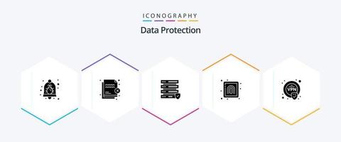 Data Protection 25 Glyph icon pack including encryption. print. security. finger. server vector