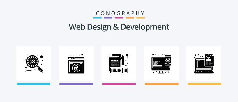 paquete de iconos de glifo 5 de diseño y desarrollo web que incluye dispositivo. web. codificación. sensible. expediente. diseño de iconos creativos vector