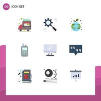 User Interface Pack of 9 Basic Flat Colors of computer receiver process radio globe Editable Vector Design Elements