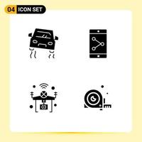 Pack of 4 Modern Solid Glyphs Signs and Symbols for Web Print Media such as accident iot skidding mobile application wifi Editable Vector Design Elements