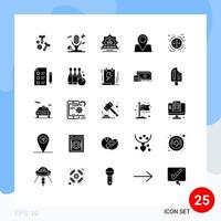 Set of 25 Commercial Solid Glyphs pack for management pad lock mubarak map holiday Editable Vector Design Elements