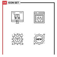 Set of 4 Modern UI Icons Symbols Signs for advertising gear marketing web configuration settings Editable Vector Design Elements