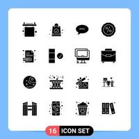 Set of 16 Commercial Solid Glyphs pack for complete psd chat extension percent Editable Vector Design Elements