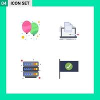 conjunto de 4 paquetes de iconos planos comerciales para rack de codificación de fiesta de papel de globo elementos de diseño vectorial editables vector