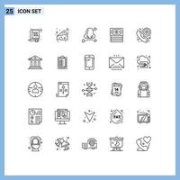 Mobile Interface Line Set of 25 Pictograms of communication money air dollar pollution Editable Vector Design Elements