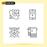 Set of 4 Modern UI Icons Symbols Signs for call mobile application order data cv Editable Vector Design Elements