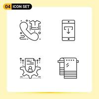 Set of 4 Modern UI Icons Symbols Signs for call mobile application order data cv Editable Vector Design Elements