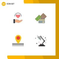 Group of 4 Modern Flat Icons Set for medical map hand currency place Editable Vector Design Elements