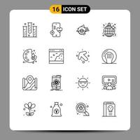 Mobile Interface Outline Set of 16 Pictograms of party music heart disco construction Editable Vector Design Elements