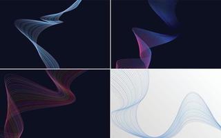 Set of 4 geometric wave pattern background Abstract waving line vector