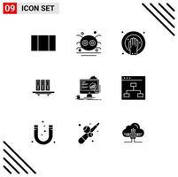 Stock Vector Icon Pack of 9 Line Signs and Symbols for storage documents hand soak database archive Editable Vector Design Elements