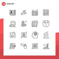 Group of 16 Modern Outlines Set for globe basic finance vacation calendar Editable Vector Design Elements