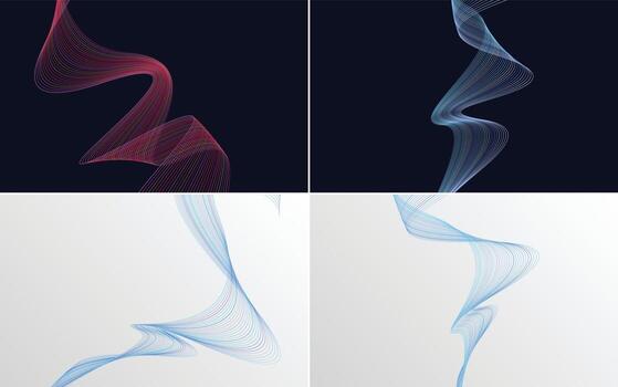 Set of 4 geometric wave pattern background Abstract waving line vector
