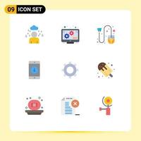 9 User Interface Flat Color Pack of modern Signs and Symbols of gear arrow ecommerce down mobile Editable Vector Design Elements