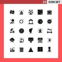 grupo de símbolos de iconos universales de 25 glifos sólidos modernos de elementos de diseño vectorial editables favoritos de correo electrónico de cocina de correo de reloj vector