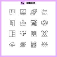 16 User Interface Outline Pack of modern Signs and Symbols of coding right card u turn arrow Editable Vector Design Elements