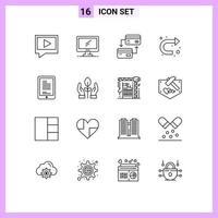 16 User Interface Outline Pack of modern Signs and Symbols of coding right card u turn arrow Editable Vector Design Elements