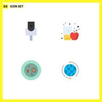 Pictogram Set of 4 Simple Flat Icons of cable chemistry apple juice juice laboratory Editable Vector Design Elements