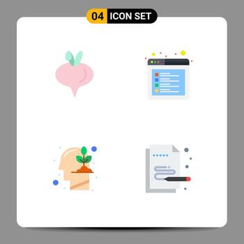 4 User Interface Flat Icon Pack of modern Signs and Symbols of food mind browser web creative Editable Vector Design Elements