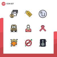 9 User Interface Filledline Flat Color Pack of modern Signs and Symbols of character actress sale camping transport Editable Vector Design Elements