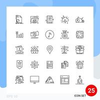 paquete de 25 signos y símbolos de líneas modernas para medios de impresión web, como elementos de diseño de vectores editables de nube de luna de libro de tormenta de bicicletas
