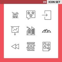 Mobile Interface Outline Set of 9 Pictograms of presentation finance rate chart input Editable Vector Design Elements