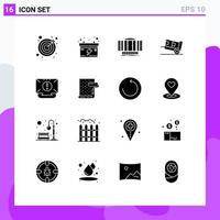 Group of 16 Solid Glyphs Signs and Symbols for email communication axis shipping handcart Editable Vector Design Elements