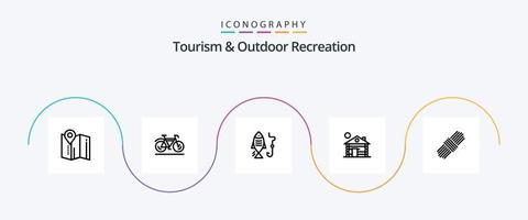 paquete de iconos de la línea 5 de turismo y recreación al aire libre que incluye el paquete. casa. pescar. Servicio. hotel vector