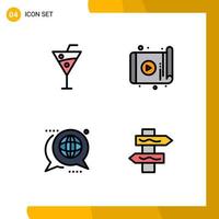 Modern Set of 4 Filledline Flat Colors Pictograph of beach communication drinks technology forum Editable Vector Design Elements