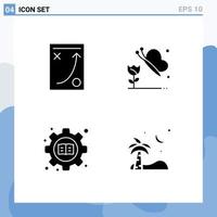 Pack of 4 Modern Solid Glyphs Signs and Symbols for Web Print Media such as diagram gear strategy flower book Editable Vector Design Elements