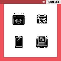 Mobile Interface Solid Glyph Set of 4 Pictograms of analytics monitoring mobile calendar saxophone samsung Editable Vector Design Elements