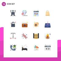 Pack of 16 Modern Flat Colors Signs and Symbols for Web Print Media such as aid padlock website lock shopping Editable Pack of Creative Vector Design Elements