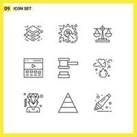 9 Universal Outlines Set for Web and Mobile Applications auction interface balance hero communication Editable Vector Design Elements