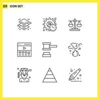 9 Universal Outlines Set for Web and Mobile Applications auction interface balance hero communication Editable Vector Design Elements