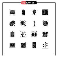 Editable Vector Line Pack of 16 Simple Solid Glyphs of coin cash map vinyl music Editable Vector Design Elements