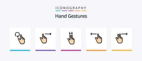 la línea de gestos con las manos llenó el paquete de 5 iconos, incluida la diapositiva. gestos hacer clic. dedo. mano. diseño de iconos creativos vector