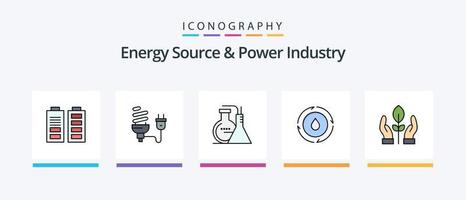 la fuente de energía y la línea de la industria de la energía llenaron un paquete de 5 íconos que incluye la batería. naturaleza. acumulador. poder. energía. diseño de iconos creativos vector