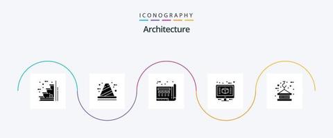 Architecture Glyph 5 Icon Pack Including computer. 3d. construction. print. drawing vector