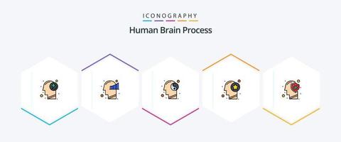 Human Brain Process 25 FilledLine icon pack including brain. star. balance. mind. head vector