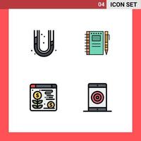 4 User Interface Filledline Flat Color Pack of modern Signs and Symbols of mechanical web plumbing notebook plant Editable Vector Design Elements