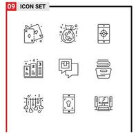 9 Universal Outlines Set for Web and Mobile Applications chatting processing application graph bar Editable Vector Design Elements