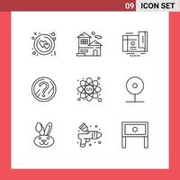 Group of 9 Modern Outlines Set for atom solution card problem question Editable Vector Design Elements