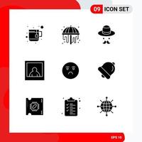 Set of 9 Modern UI Icons Symbols Signs for bell sad day feeling emoji Editable Vector Design Elements