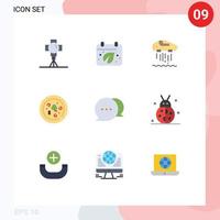 9 User Interface Flat Color Pack of modern Signs and Symbols of communication drink calender food technolody Editable Vector Design Elements